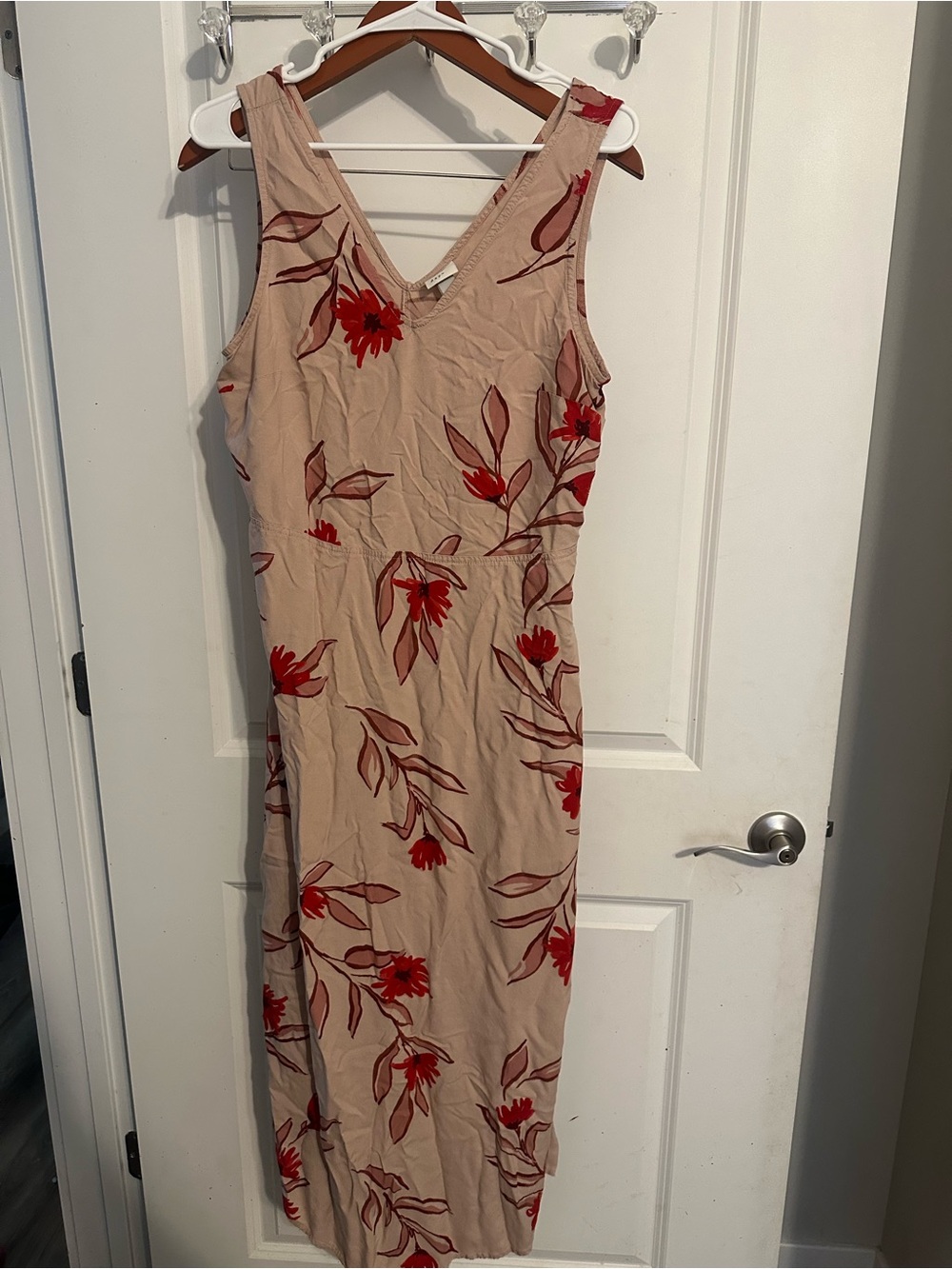 a new day Beige Midi Dress with Red Floral Print